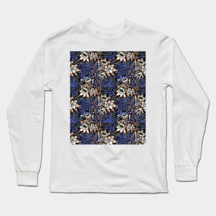 William Morris Tulip and Willow Pattern Blue on Black Long Sleeve T-Shirt